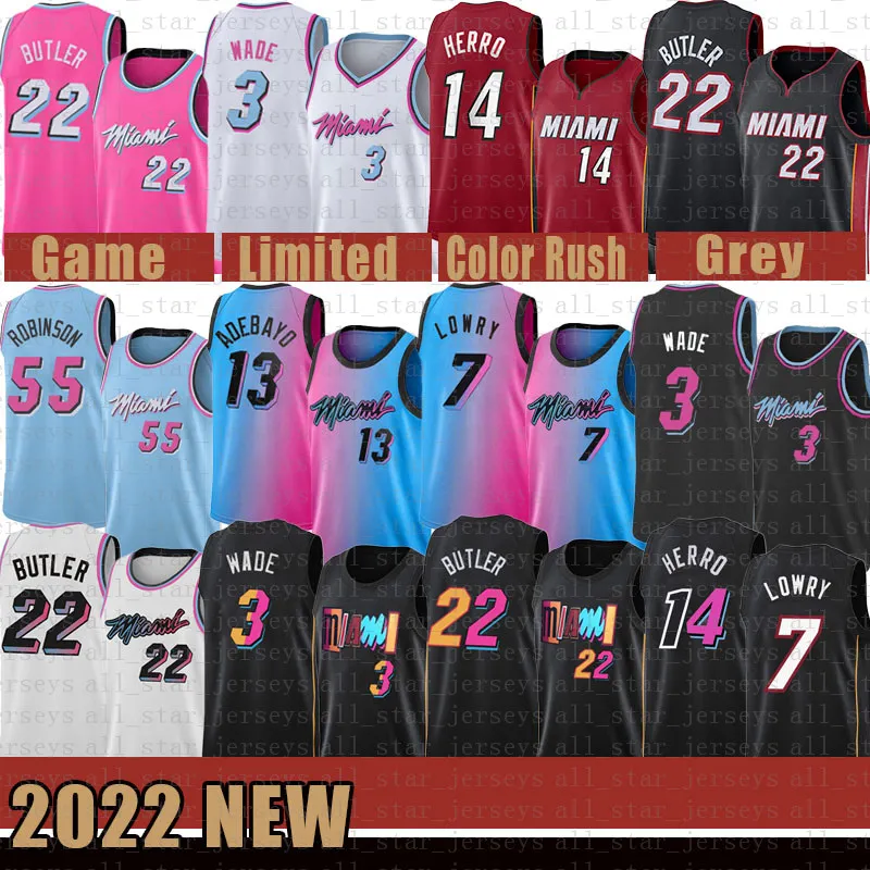 Maillots de basket-ball Jimmy 22 Butler Miamis Heats Dwayne Dwyane 3 Wade Hommes Tyler 14 Herro Kyle 7 Lowry Bam 13 Adebayo Vogue