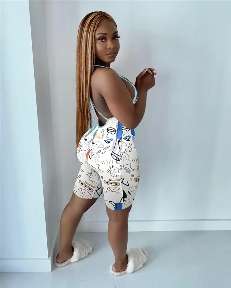 Wholesale Womens Backless Print Jumpsuit Sexy Sleeveless Romper
