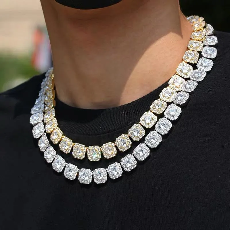 Chains Mens Iced Out 12mm Square Diamond Necklace Hip Hop Bling Women Trendy Miami Cuban Curb Link Chain Bracelet Hipster Punk Jewelry