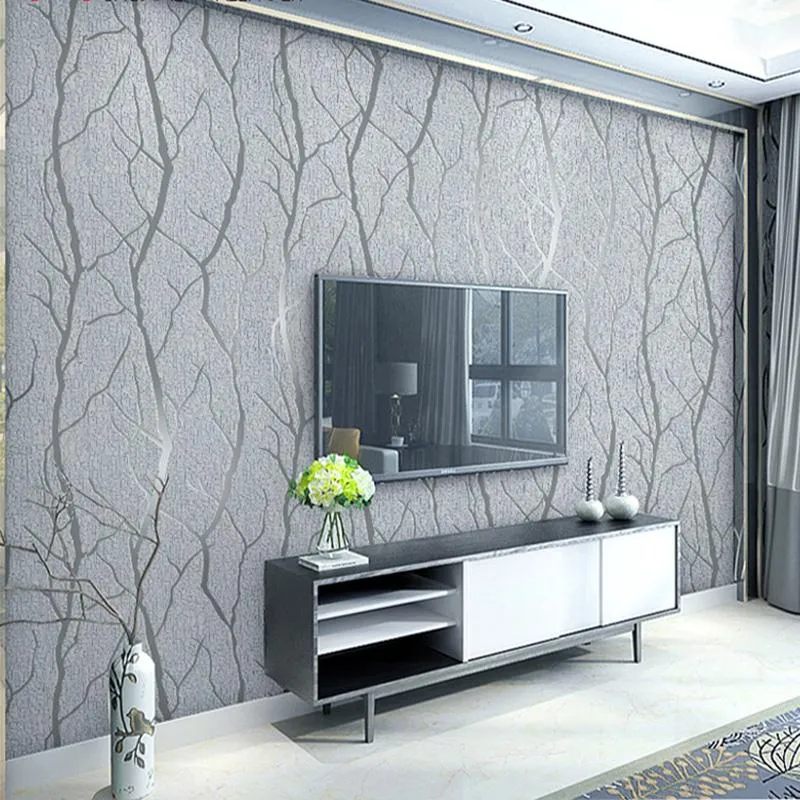 Wallpapers Modern Minimalist Fashion Non-Woven Wallpaper Rolls 3D Embossed Branch Stripe Wall Paper For Living Room TV Sofa Background