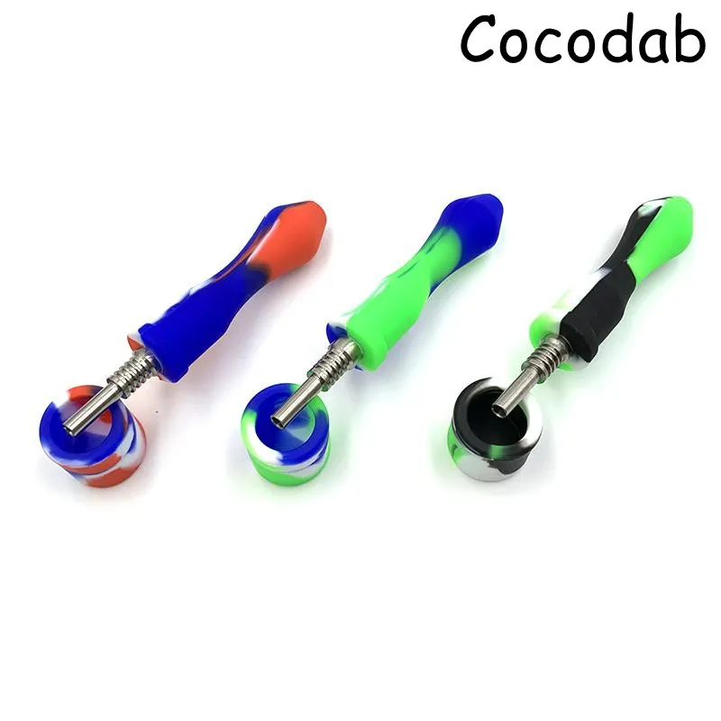 Dicas de quartzo kit de nectar de silicone Os cachimbo de fumaça de fumaça de fumaça 10 mm com Gr2 Titanium DiB Dab Straw Oil Ples