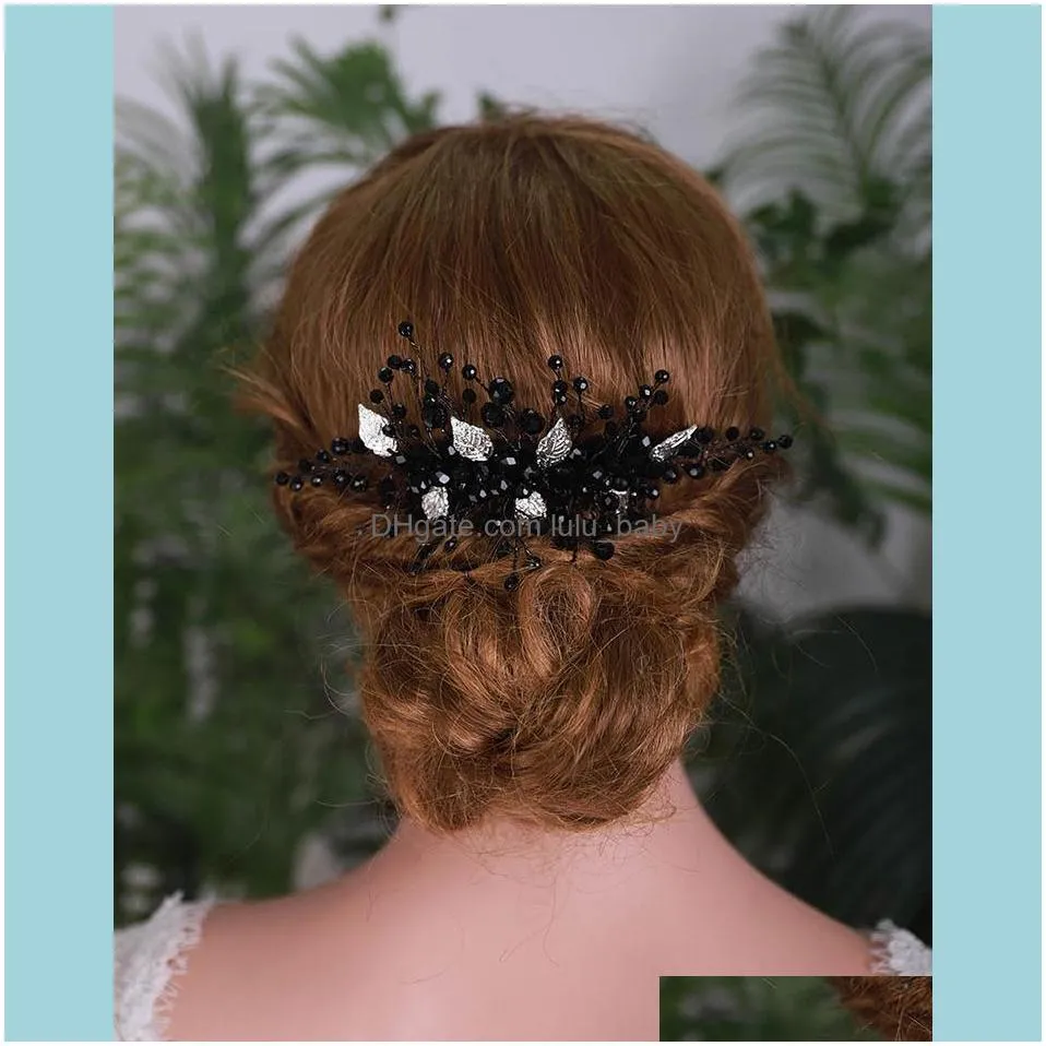 Hair Clips & Barrettes Wedding Accessories Leaves Black Crystal Comb Trendy Jewelry Handmade Bridal Headpieces Christmas Tiara