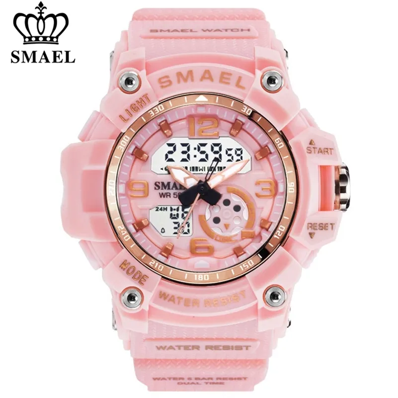 SMAEL Women Sport Digital Watch Electronic Quartz Dual Core Display LED Waterproof Watches Casual Student WristWatch Girl Clock 210310