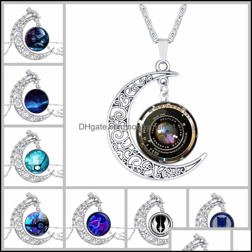 Fashion cabochons Glass Moon necklace starry Outer space Universe Gemstone pendants Tree of life necklaces For women Jewelry