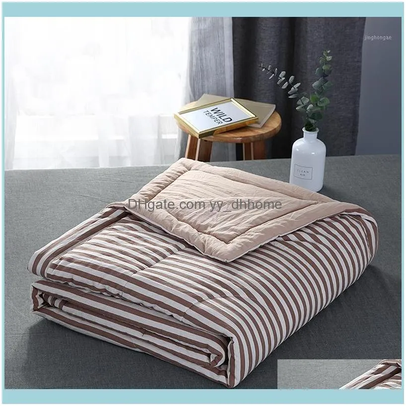 Comforters Sets Bedding Supplies Textiles Home & Garden Thin Stripe Plaid Summer Washed Cotton Air-Conditioning Quilt Soft Breathable Blanke
