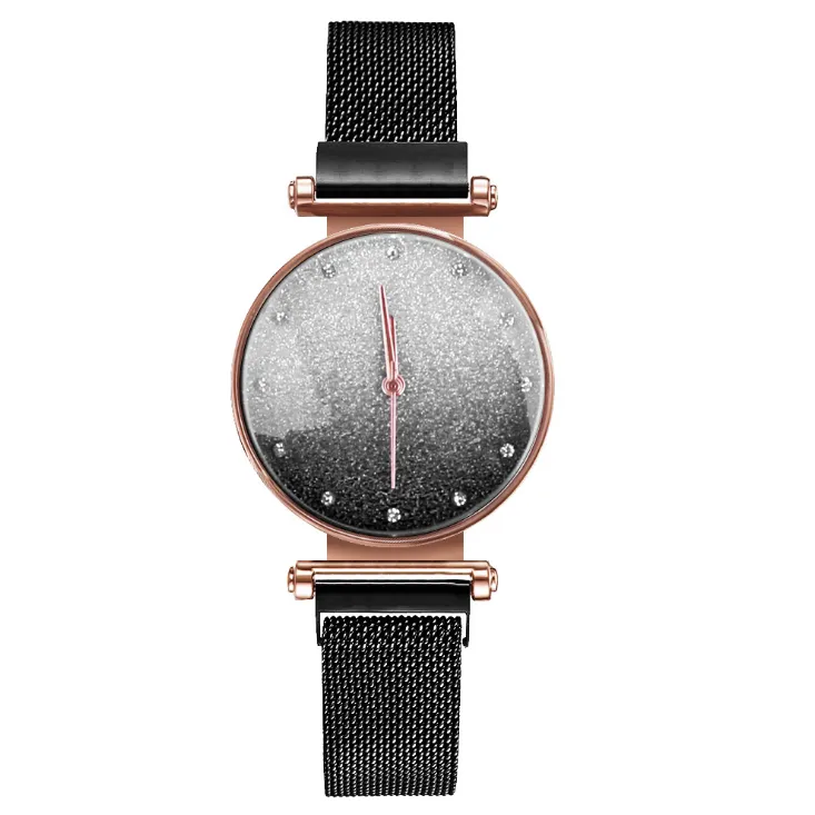 Hele Mode Eenvoudige Wijzerplaat Vrouwen Horloges Quartz Glossy Mesh Band Godin Horloges Trend Magneet Gesp Dames Watch251g