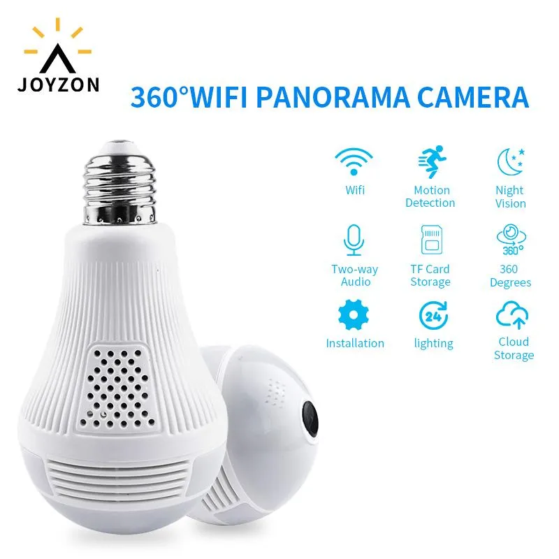 카메라 Joyzon 360 학위 LED 라이트 야간 비전 무선 파노라마 홈 보안 WiFi CCTV Fisheye 전구 램프 IP 카메라