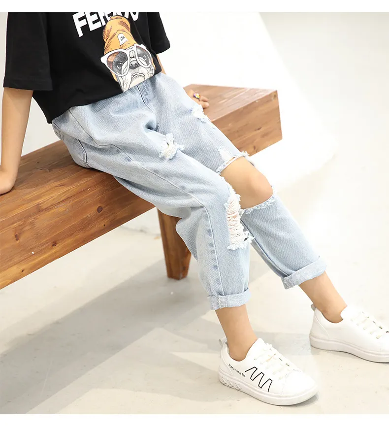 Jeans cargo baggy pour adolescentes, pantalons à jambe large évasée avec déchirures, jean taille haute avec aspect usé, pantalons en denim lavé pour enfants avec plusieurs poches, bleu, 13-14 ans Jeans cargo baggy pour adolescentes, pantalons à jambe large évasée avec déchirures, jean taille haute avec aspect usé, pantalons en denim lavé pour enfants avec plusieurs poches, bleu, 13-14 ans