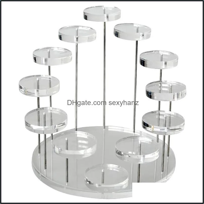 Jewelry Pouches, Bags Fashion Multi-Layer Acrylic Ring Display Rack Earring Holder Pendant Gemstone Showcase Stand Desktop