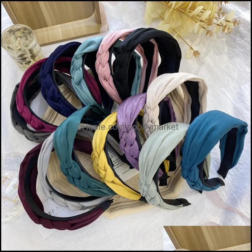 Headbands Hair Smycken High-end Aessories Kvinnor Tyg Twist Side Knot Wide-Brimmed Headband Wild Girls Band Headwear Drop Leverans 2021 Ge