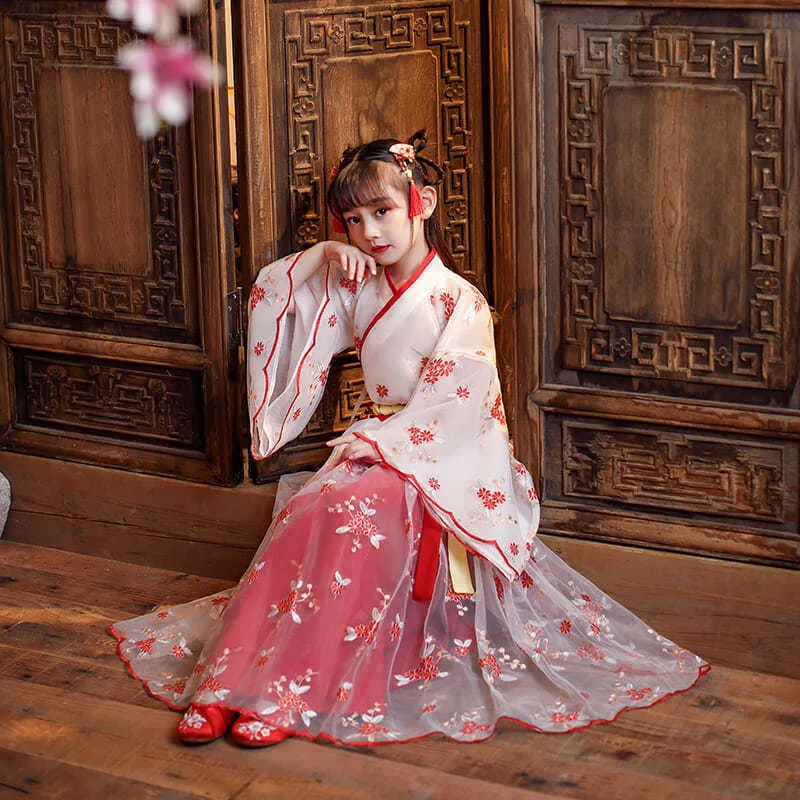 Dzieci Hanfu Tang Kostium Starożytne Kostium Chiński Styl Spring and Autumn Girl Dresses 2-13 lat Odzież dziecięca x0803