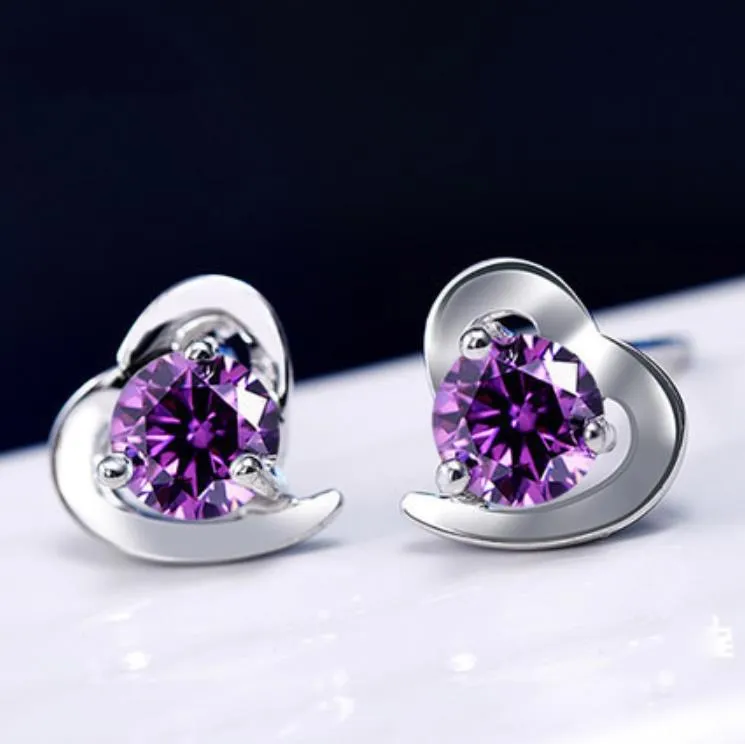 Romatic 925 Sterling Silver Little Love Heart Shaped With Austrian Crystal Stud Earrings For Women Girl Lovely Zircon Earrings Party