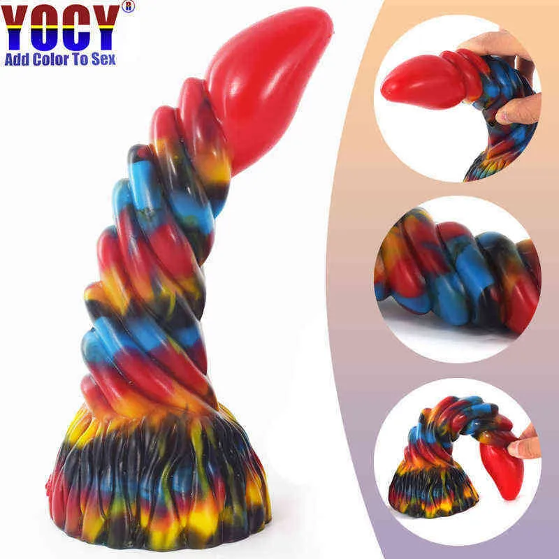 NXY Anal Toys Nouveau Liquide Silicone Couleur Animal Pénis Faux Femelle Ventouse Amusant Masturbation Dispositif 0314