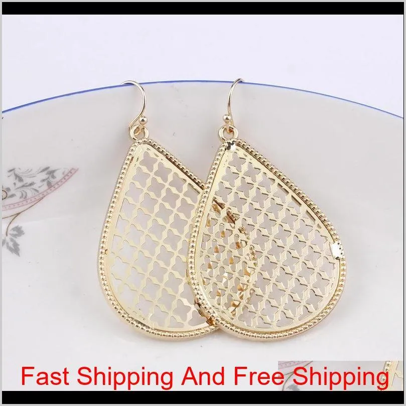 2019 trendy women jewelry copper gold border brass water drop filigree morocco magnolia teardrop copper metallic mesh statement