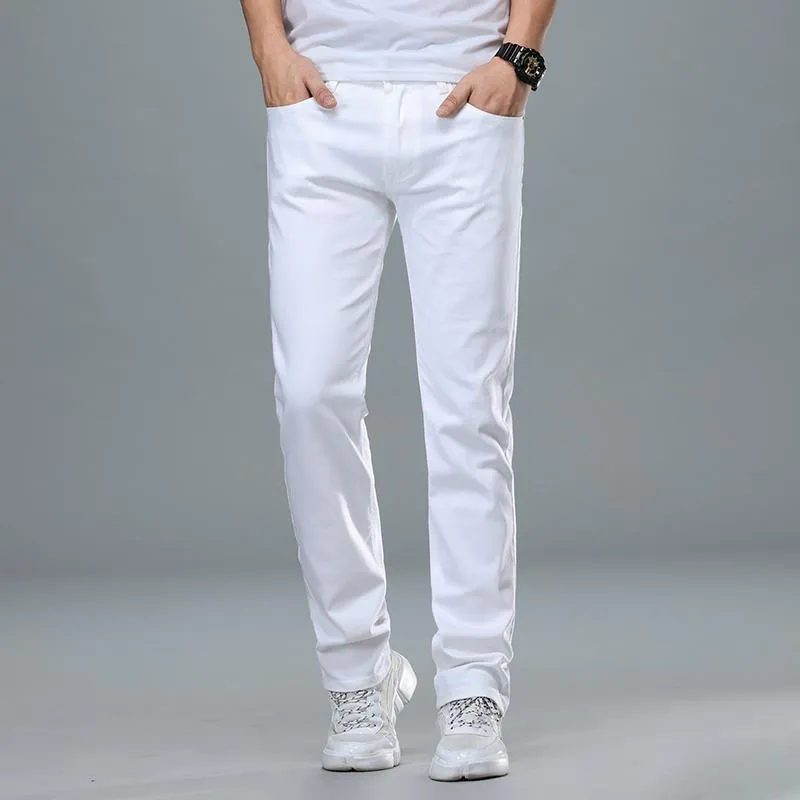 Jeans para hombres 2021 Primavera Otoño Rojo Estilo clásico Pantalones vaqueros de algodón elásticos rectos Pantalones blancos de marca masculina 8090238p