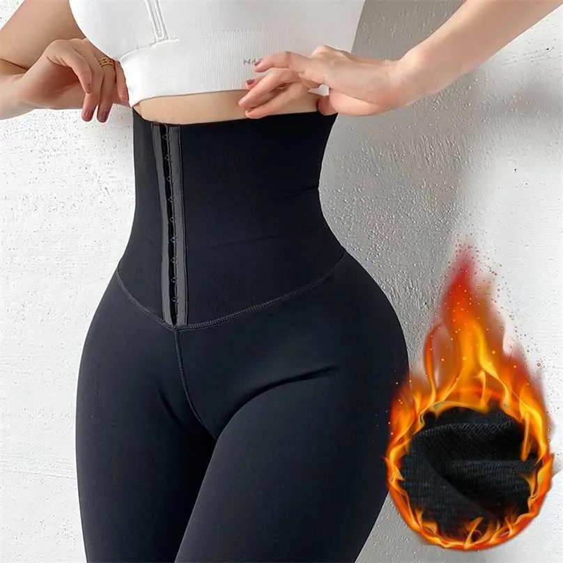 Sport Leggings Warming Höst Vinterbyxor Tryck upp Butt Lifter Hög midja Trainer Sexiga Shapewear Byxor Thermal Underwear 211215