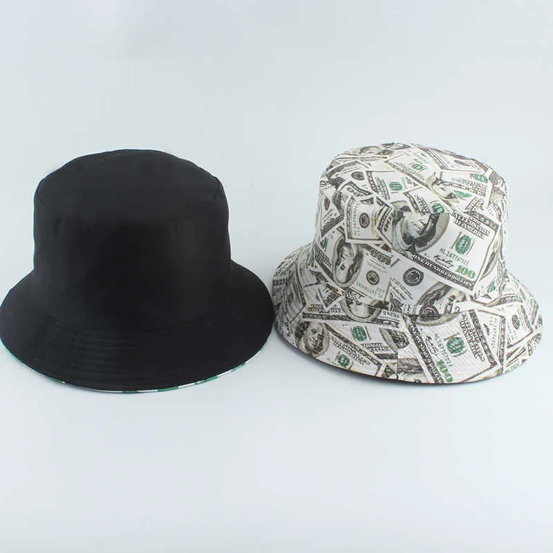 New Dollar Print Fishing Cap Bob Chapeau Femme Reversible Bucket Hat Men  Fishing Bucket Hats for Women Harajuku Hip Hop Gorro Q080257k