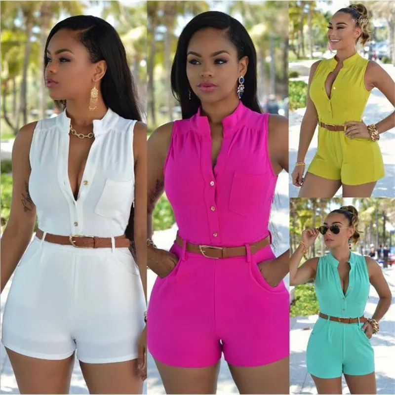 Dames Dames Effen Kleur Sexy Slanke Mouwloze One Stuk Shorts Broek Jumpsuits Rompertjes Leotard1