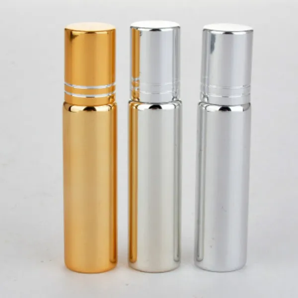 Gratis frakt 10ml Roll på glasflaska Svart guld Silver dofter Essential Oil Perfume Flaskor med Metal Roller Ball Customizable Logo