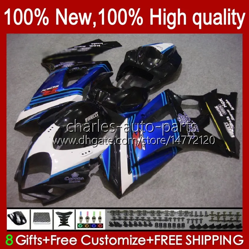 Feedings de motocicleta para Suzuki GSX R1000 GSXR 1000 1000CC 2007-2008 48NO.62 GSX-R1000 GSXR1000 K7 07 08 GSXR-1000 GSXR1000CC 2007 2008 Kit de Feira do OEM Blue Black