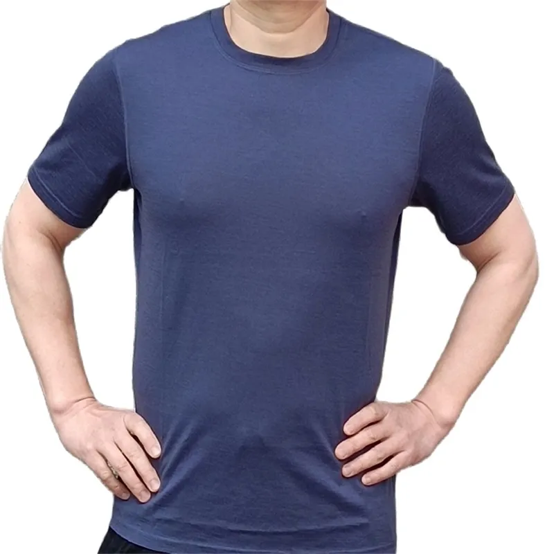 Middle Weight 180GSM Mens 100% Merino Wool T Shirt Short Sleeve, Mens Merino Wool Short Sleeve Baselayer, 7 Colors, American Fit 210722