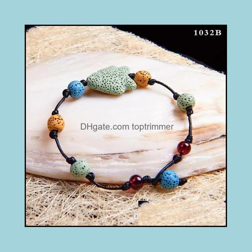 Ethnic Colourful Volcano Lava Stone Beads Bracelet DIY Aromatherapy Essential Oil Diffuser Women Bracelet
