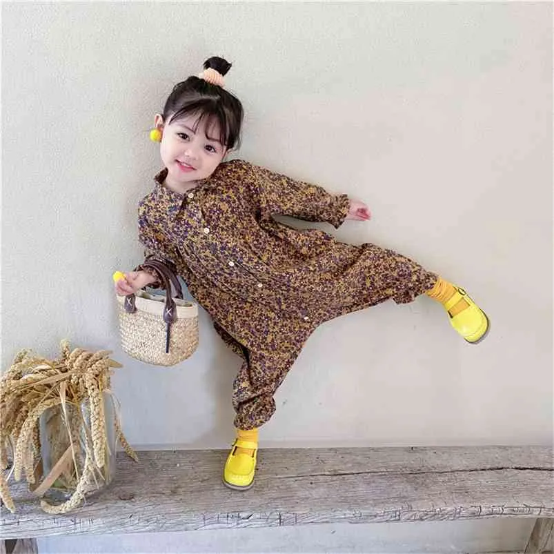Meisjes jumpsuit kinderen kleding herfst peuter casual floral tooling baby kinderkleding japanes koreaanse stijl 1-6 y 210625