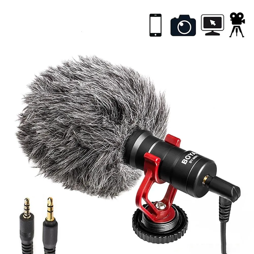 Condenser Recording Microphone Universal Cardioid Portable 3.5mm Shotgun Mic for DSLR Camera iPhone Android Smartphones PC