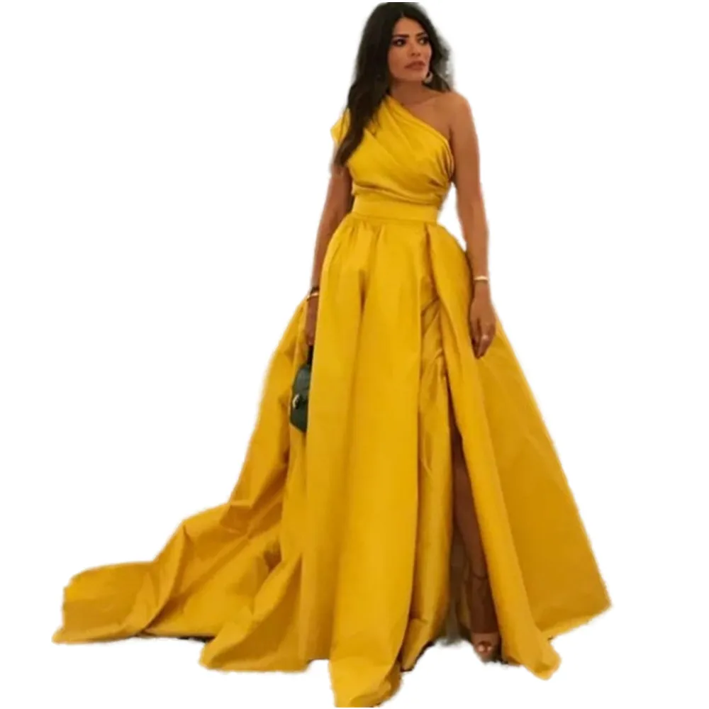 Yellow Gold Taffeta Evening Dress One-Shoulder A-Line Floor Length with Side Slit and Zipper Back Formal Gown for Women from Dhgate Evening Dresses - price 138.45 Yellow Gold Taffeta Evening Dress One-Shoulder A-Line Floor Length with Side Slit and Zipper Back Formal Gown for Women from Dhgate Evening Dresses - price 138.45