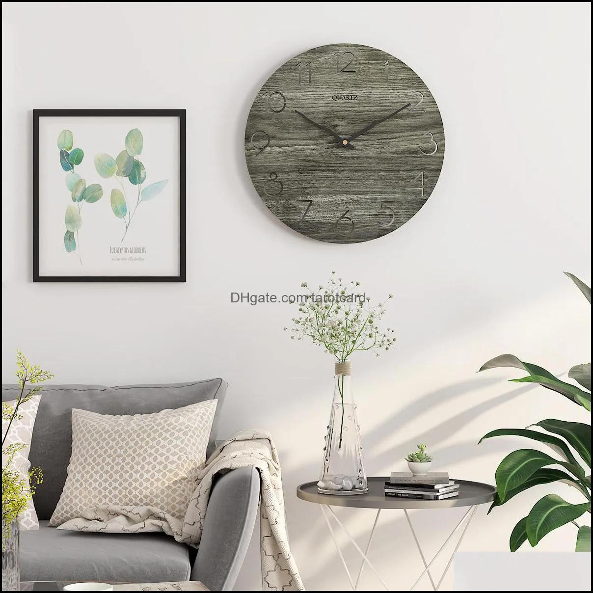 Nordic Simple Wooden 3D Wall Clock 12 inch Modern Design for Living Room Art Decor Kitchen Wood Hanging Watch Home Circular