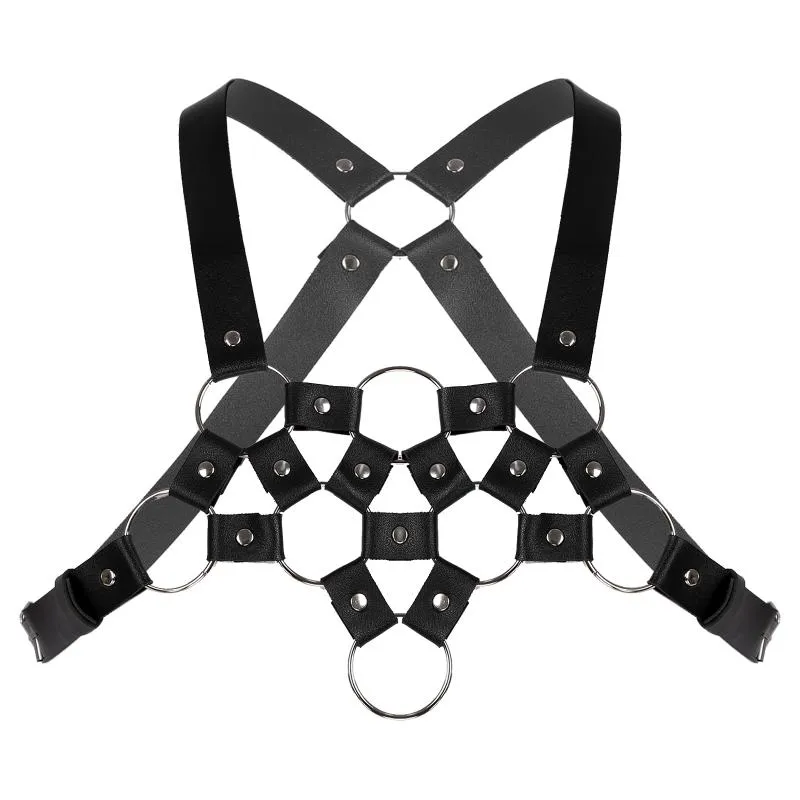 Belts Men Punk Sexy Hollow Up Short Tanks Crop Top PU Leather O-ring Rivets Decor Underwear Crisscross Back Vest Restraint Chest Belt