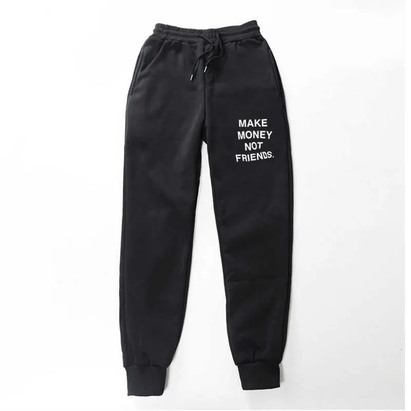 Mode casual Fleecebyxor TJÄNA PENGAR INTE VÄNNER Brevtryckt Män Kvinnor Joggingbyxor Hiphop Streetwear Män Joggingbyxor X0615