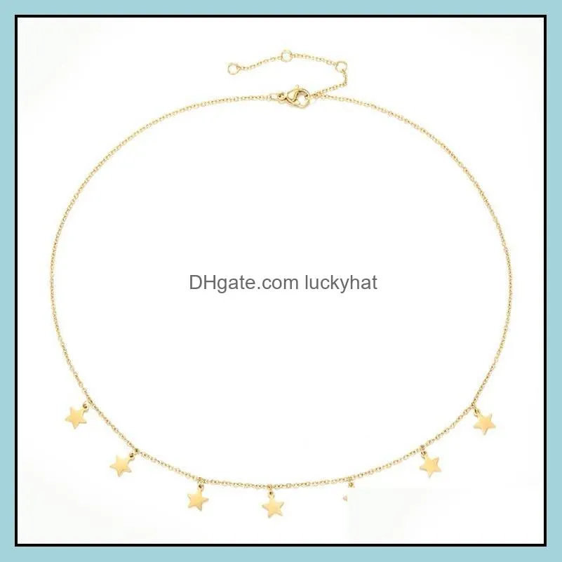 Gold Color Star Party Women`s Pendant Necklace Fashion Female Choker Necklaces Jewelry Simple Ladies Pentagon-Star Jewelry Gifts