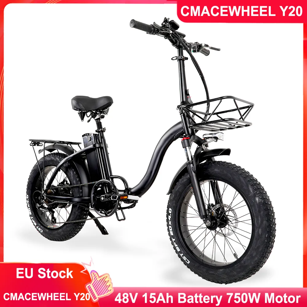 Gratis moms EU Stock CMACEWHEEL Y20 48V 15AH Batteri 750W Motor 20*4 tums bred däck Fällbar elektrisk cykel