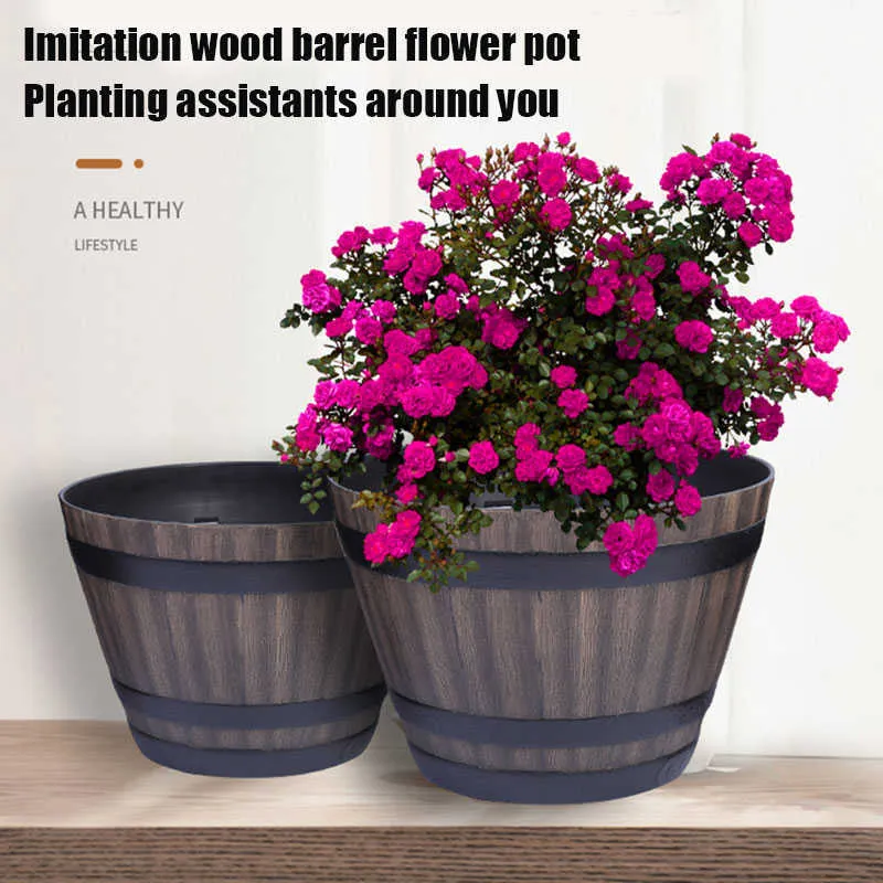 Spotharts Whisky Barrel Flower Pot Round Planter Inomhus Utomhus Garden Yard Patio Hogard 210615