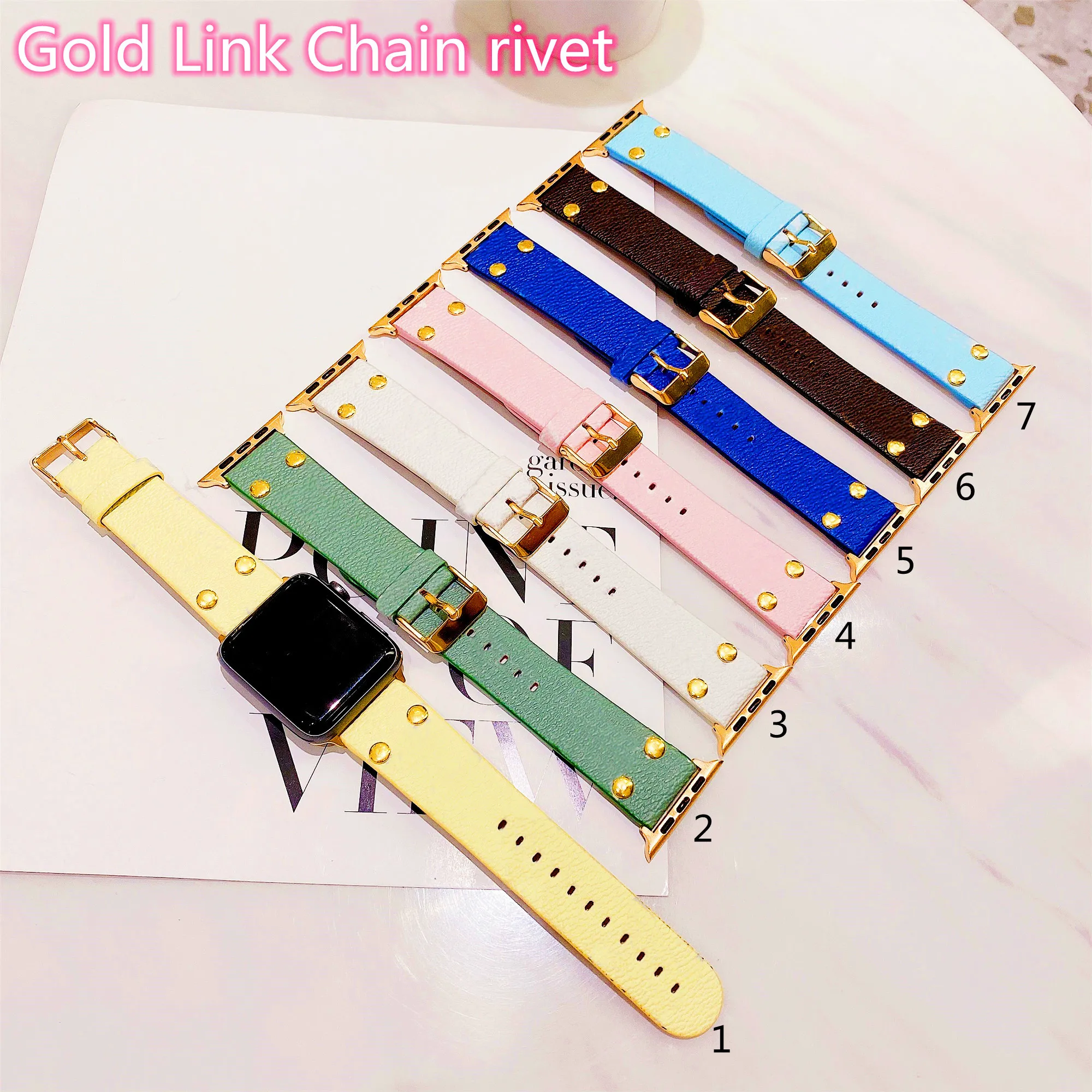 Designer Apple Watch Bands 49mm Leather Watch Strap For Apple Watch Series 8 3 4 5 6 7 9 Smart Straps 38mm 41mm 42mm 44mm 45mm Iwatch Bands Gold Chain Armband AP Watchbands