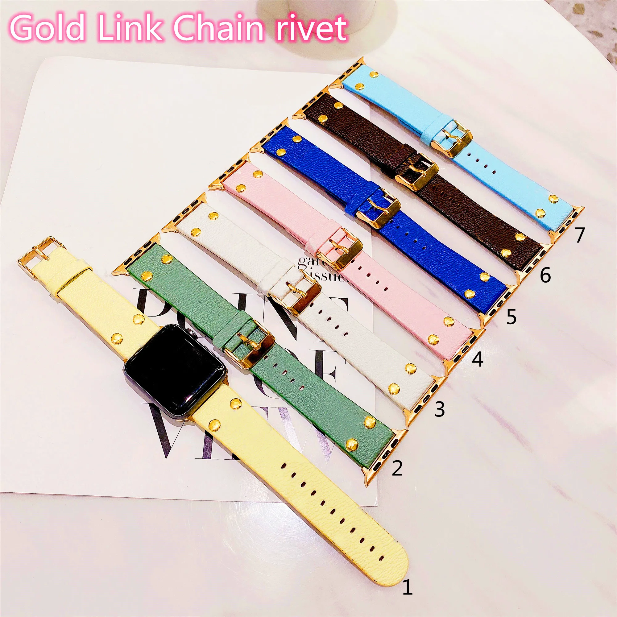 Designer Apple Watch Bands 49mm Leather Watch Strap for apple watch series 8 3 4 5 6 7 9 Smart Straps 38MM 41mm 42MM 44mm 45mm iwatch bands Gold Chain Armband ap Watchbands