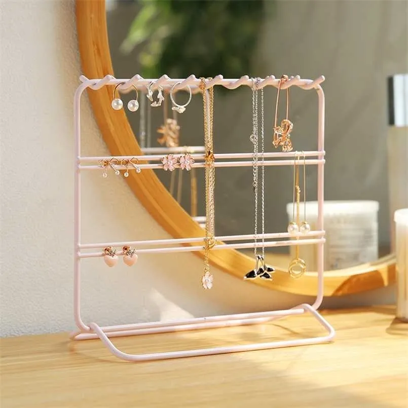 Fashion 3tier Metal Earring Display Jewelry Shelf Holder Organizer s Stand 211105