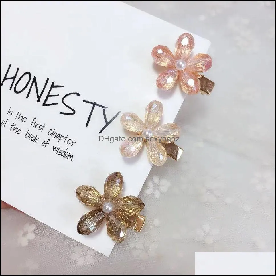 S860 Europe Fashion Jewelry Women`s Crystal Flower Barrette Hairpin Hair Clip Dukbill Toothed Hair Clip Bobby Pin Lady Cute Barrettes