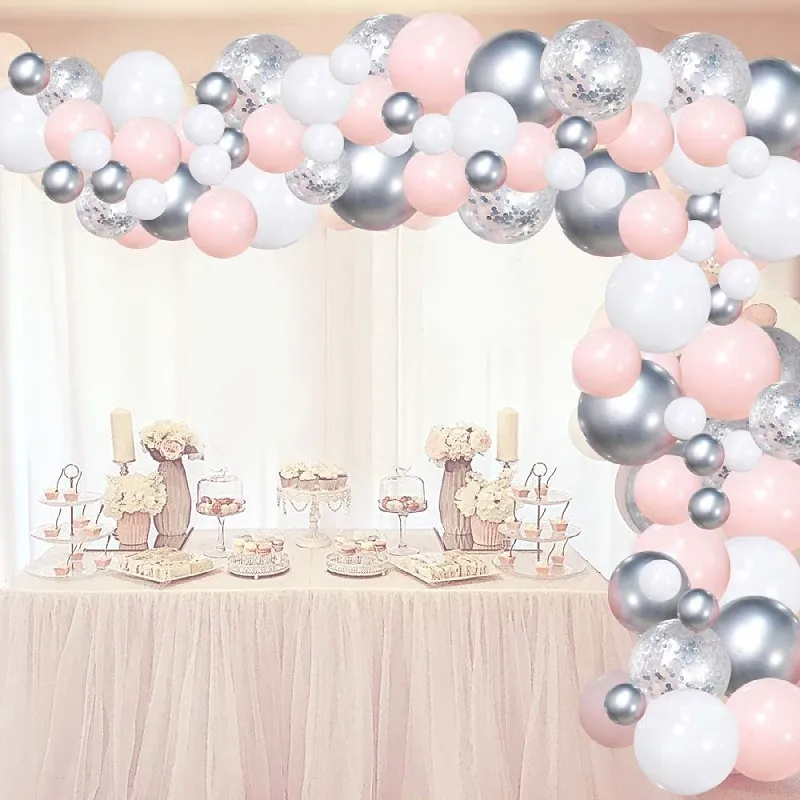 Silver Pink Balloon Wreath Set Confetti Balloon Arch Birthday Wedding Anniversary Party Decoration