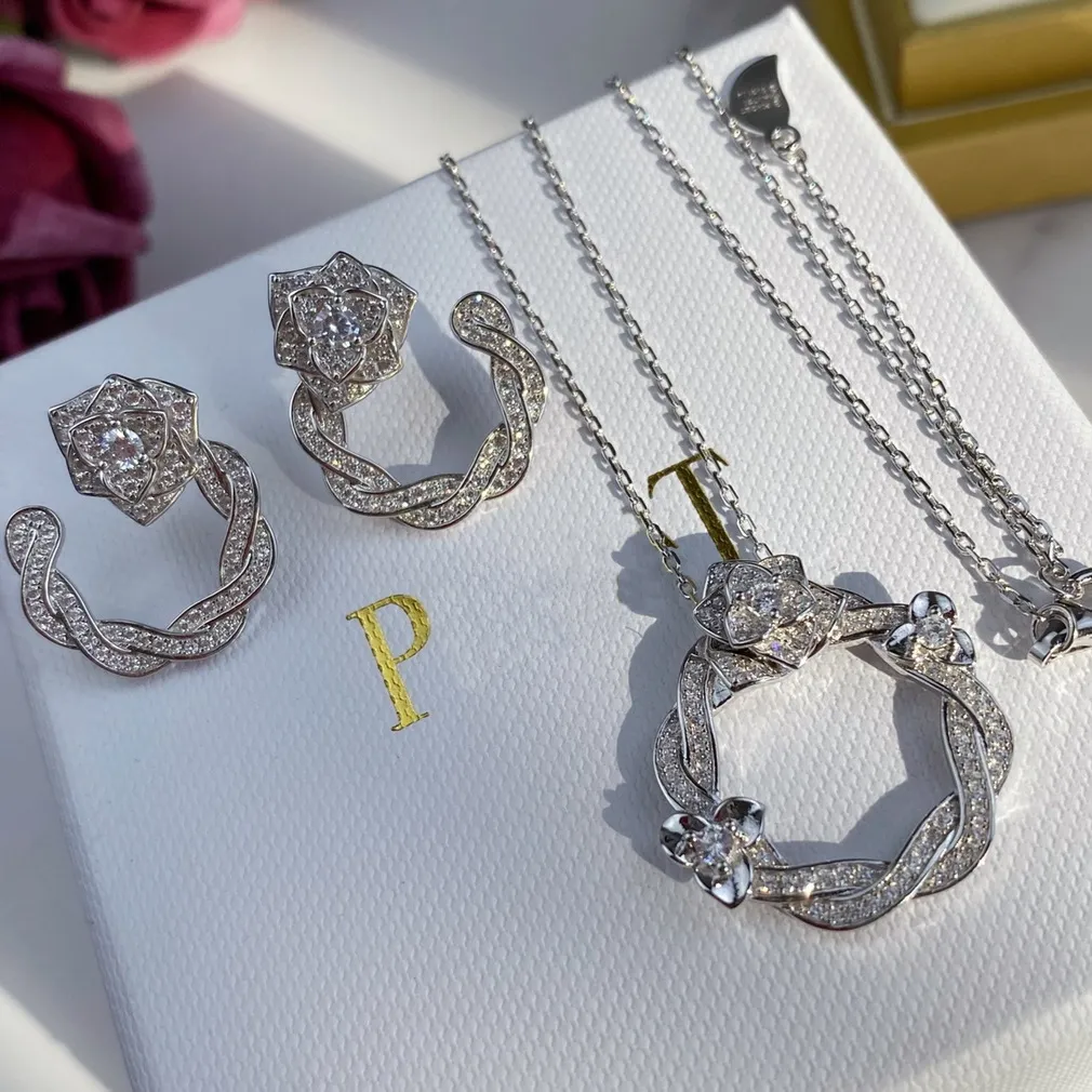 Rose série colar Piaget pingentes incrustados cristal 18k banhado a ouro esterlina de prata de luxo jóias de alta qualidade marca designer necklaces pingente presentes premium