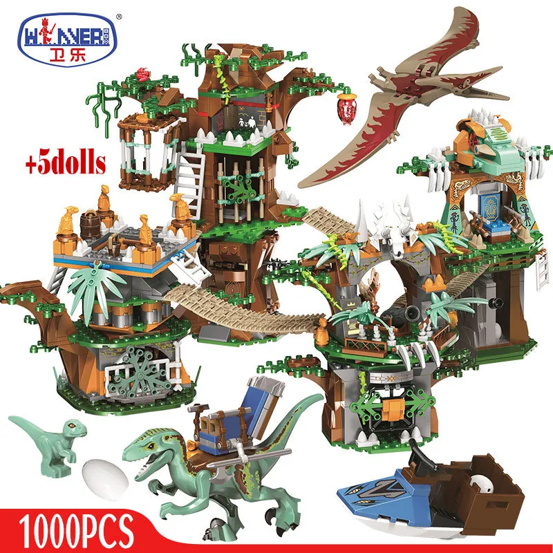 In vendita 1000 pezzi Dinosaur Tree House Building Blocks Jurassic World Park Figure Mattoni Imposta giocattoli per i regali dei bambini