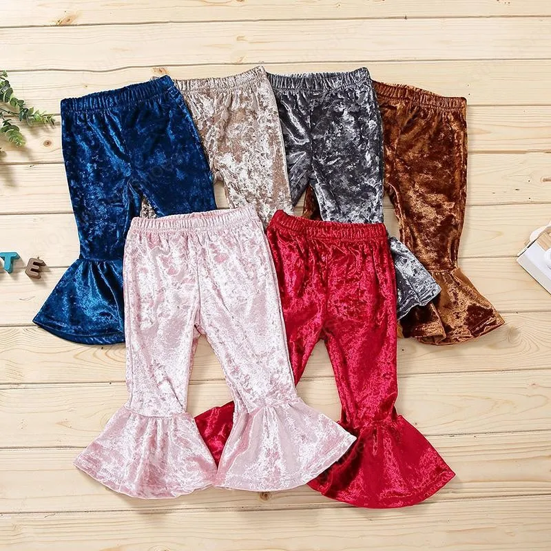 kids clothes Trousers girls Golden velvet boot cut pant children Middle waist Flared pants Korean version summer fashion Boutique baby Clothing