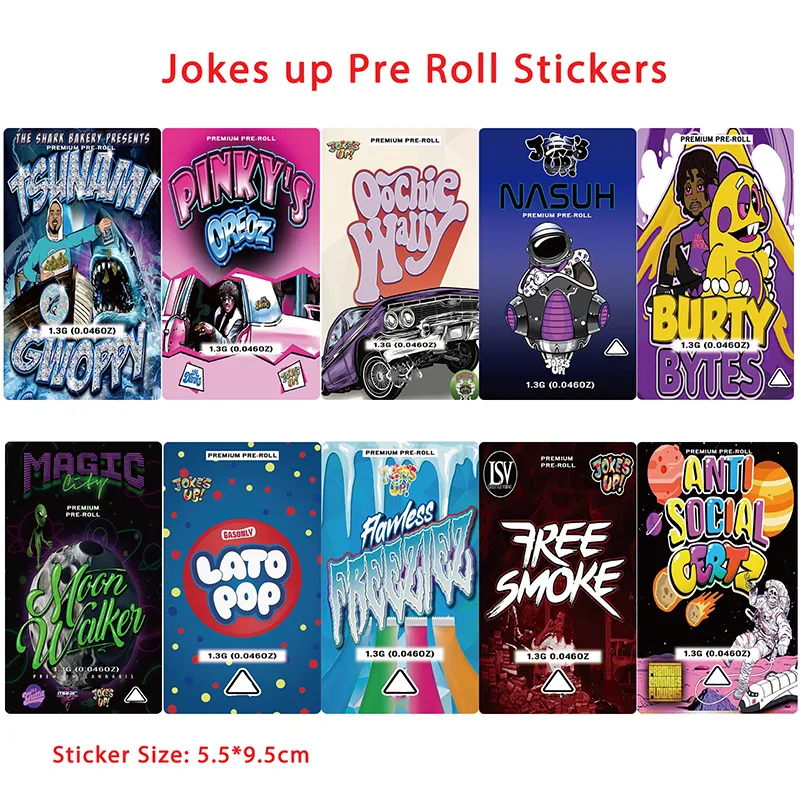 Jokes Up Series Stickers For Pre Roll Packaging Bottle Glass Plastic