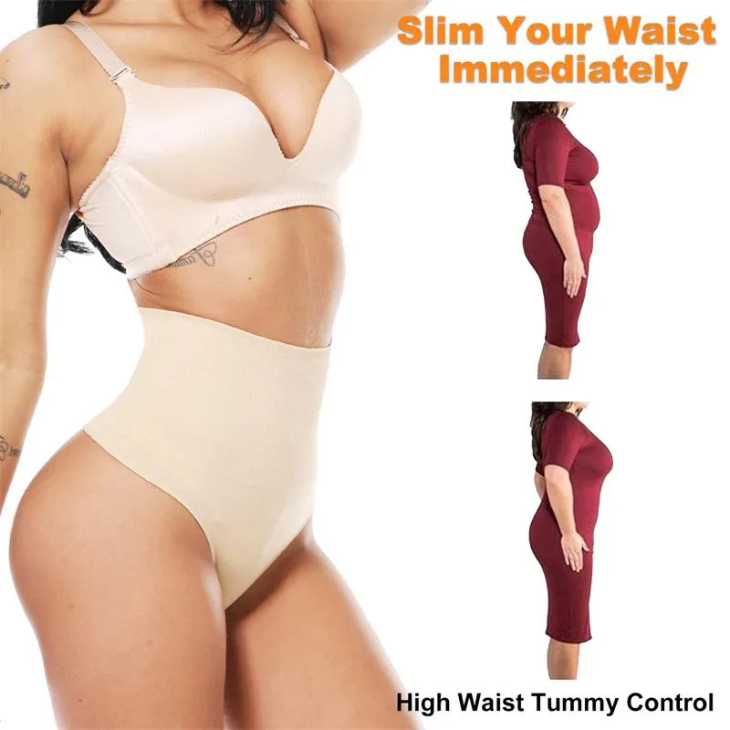 Womens High Waist Thong Tummy Shaper Seamless Thong Slimming