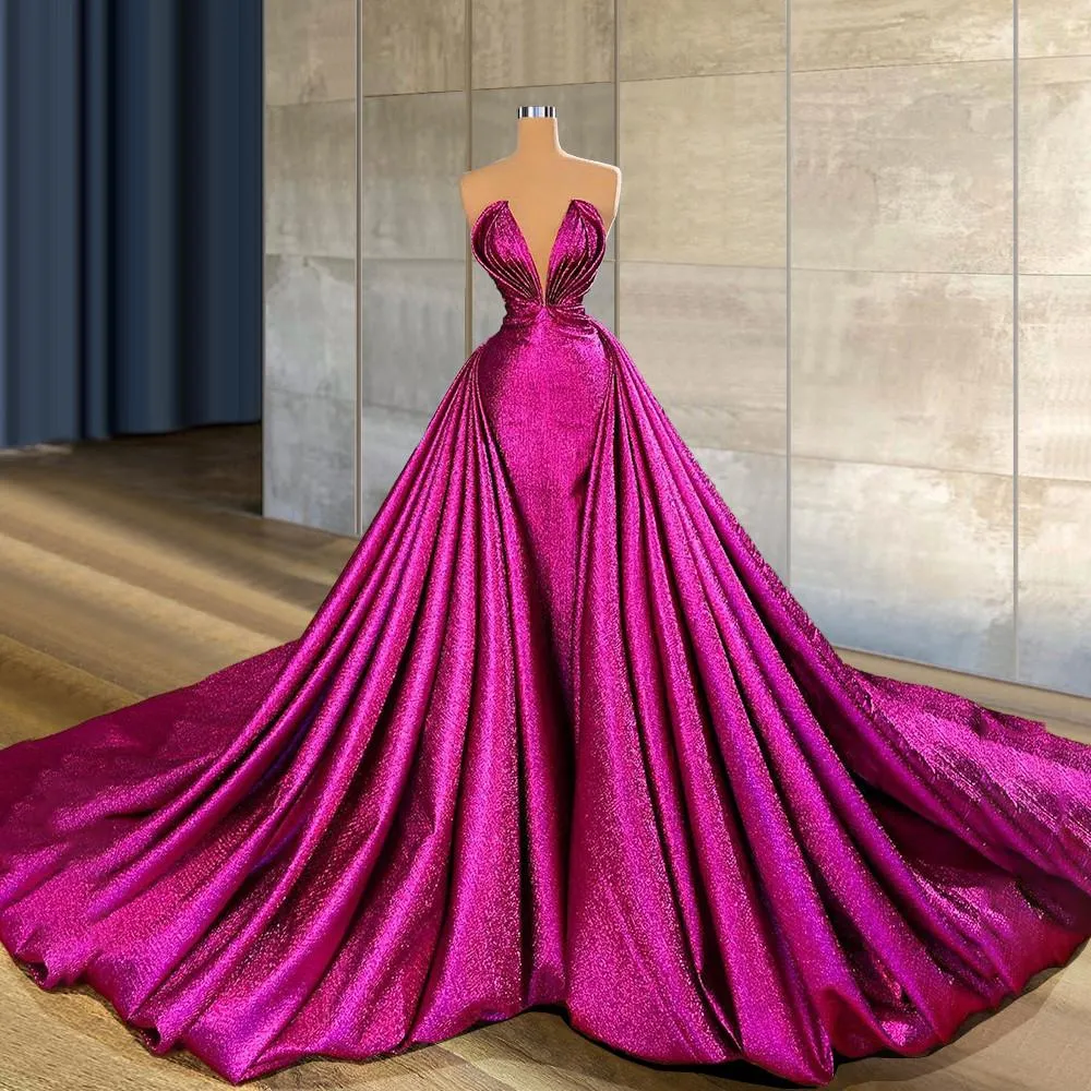 Gorgeous Fuchsia Mermaid Prom Klänningar med avtagbar tåg Sweetheart Neck Overkirt Evening Gowns Party Dress Special Occassion Robe de Soiree Custom Made