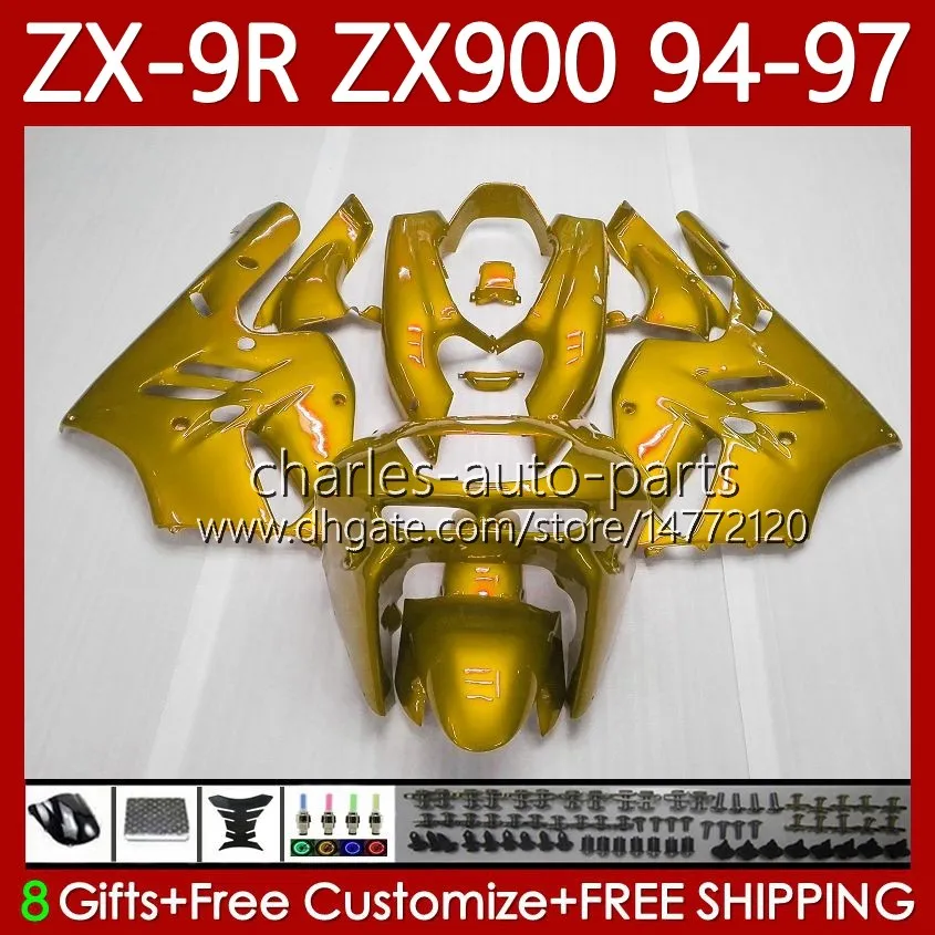 kawasaki 닌자 ZX-9R ZX 9R 9 R 900 CC ZX-900 1994-1997 BODYS 100NO.154 ZX9 R ZX900 ZX900C Gloss Golden 1994 1995 1996 1997 900CC ZX9R 94 95 96 97 페어링 키트