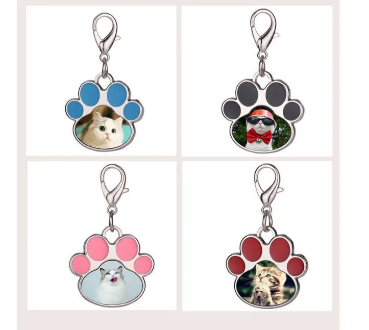 Sublimation Dog Paw Keychain Favor Metal DIY Photo Keyring Cute Pet Footprint Hanging Pendant Christmas Gift for Kid SN6326