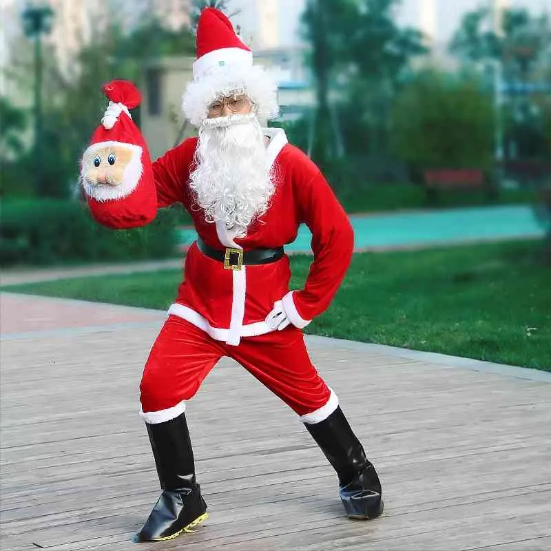 Mens Christmas Santa Claus Costume Set With Boots Red Coat Men Pants Beard Belt And Hat Perfect Xmas Fancy Props Outfit From Dandelionl1 27.14 DHgate.Com