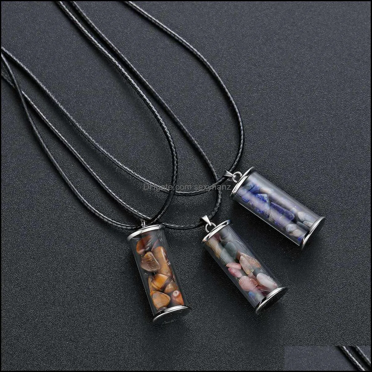 Chakra Healing Crystal Wishing Bottle Pendants Necklace for Womens Girls Tumbled Rock Wicca Tumble Stone Wish Reiki Energy